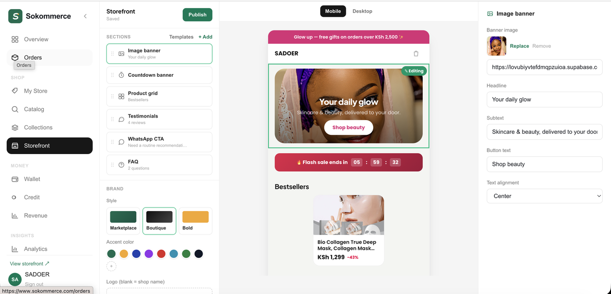 Sokommerce seller dashboard